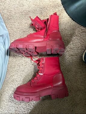 ASOS Red Chunky Platform Lace-Up Boots for Women
